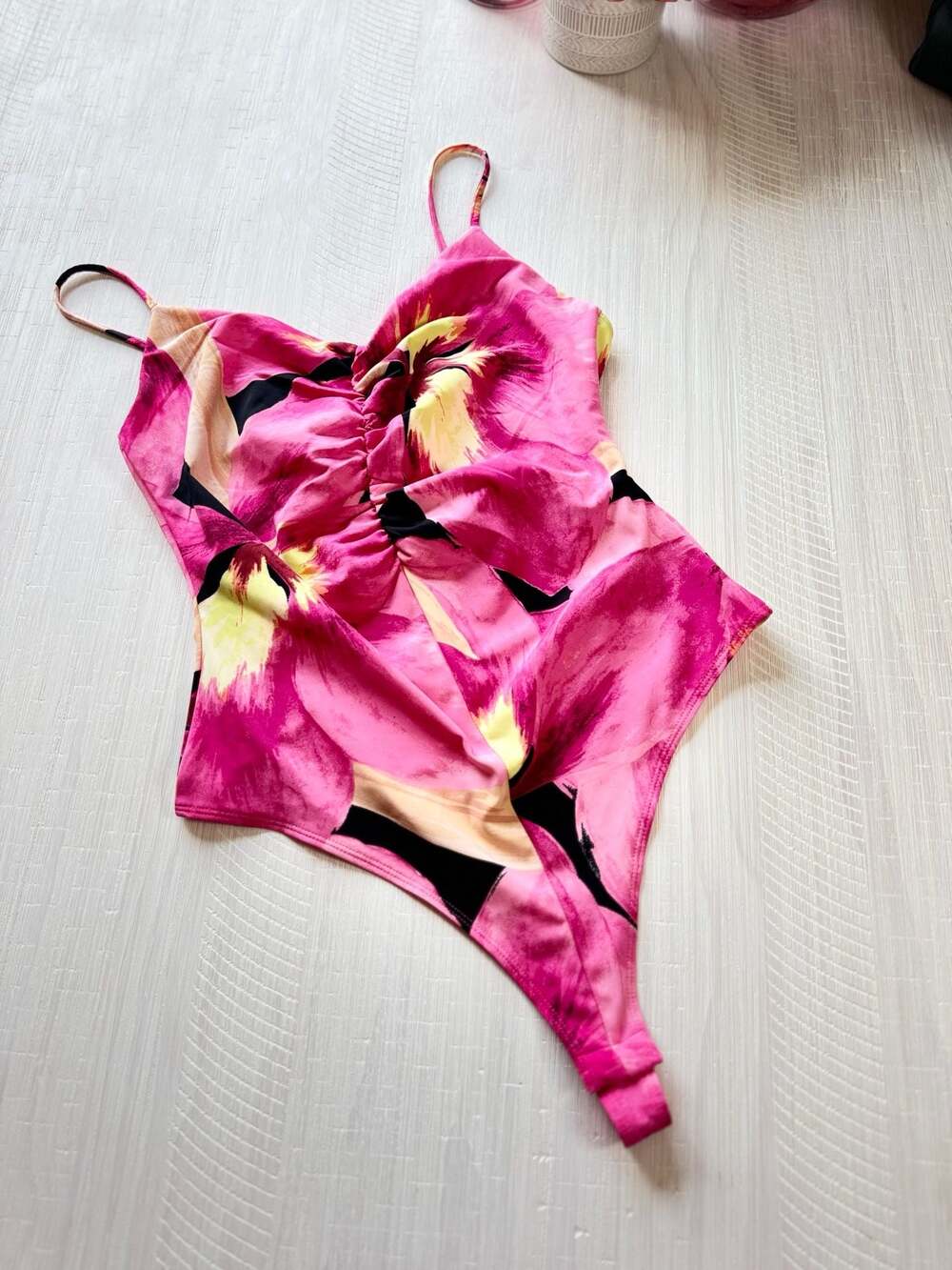 H&M Floral Ruched Bodysuit Size L